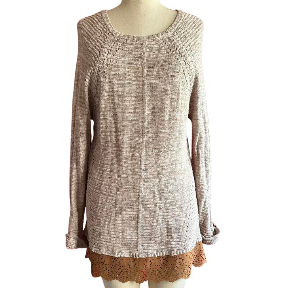 Womens Sweater Size Large Cream Western Layered Rodeo Chic Country Cottage Work